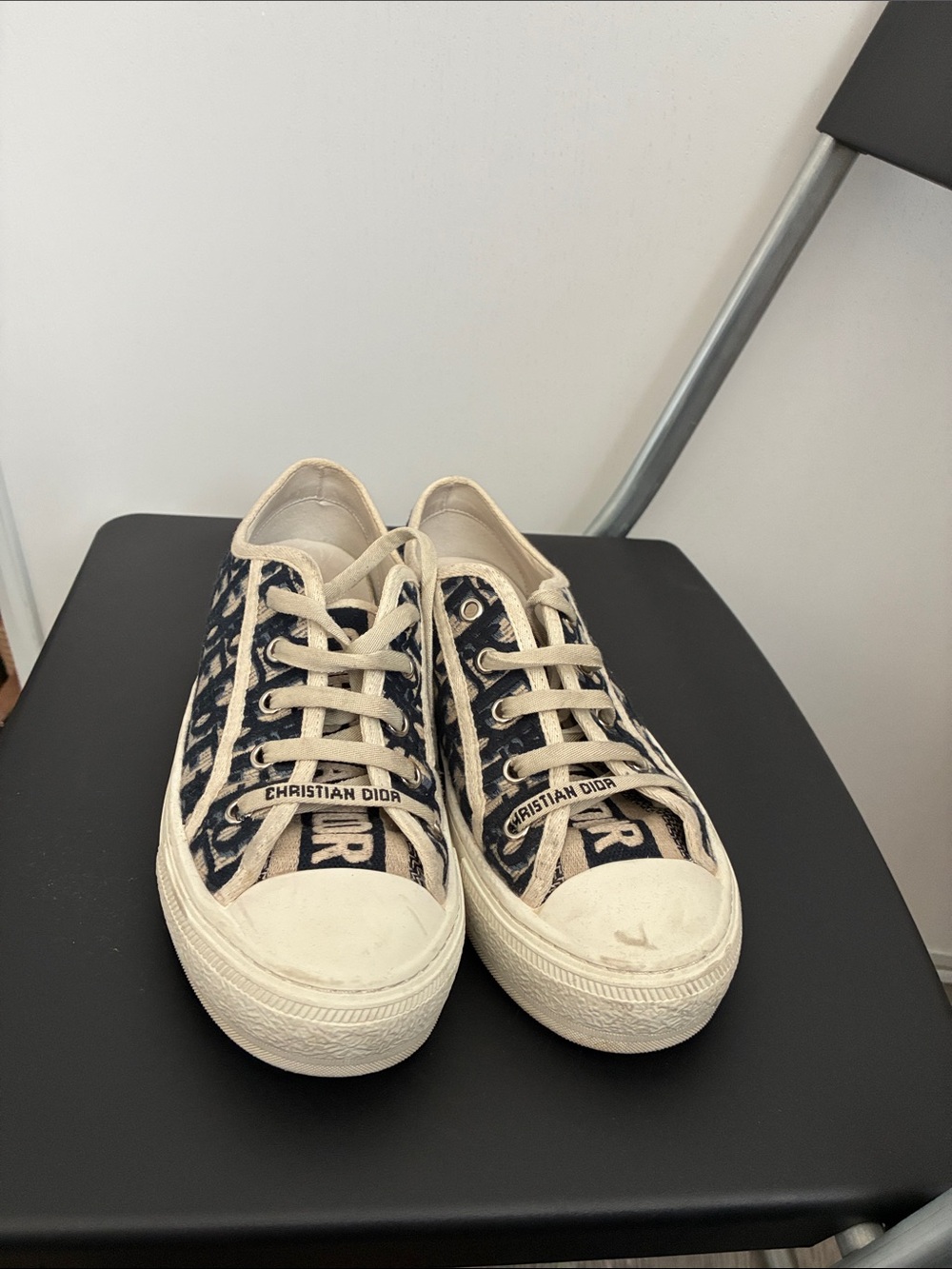 Dior Navy and Beige Logo Canvas Low-Top Sneakers